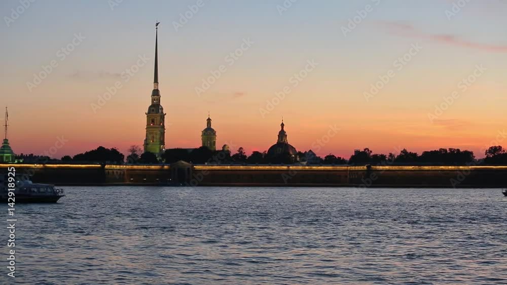 Neva navigation, Peter-Pavel's Fortress in the dawn Neva navigation, Peter-Pavel's Fortress in the dawn