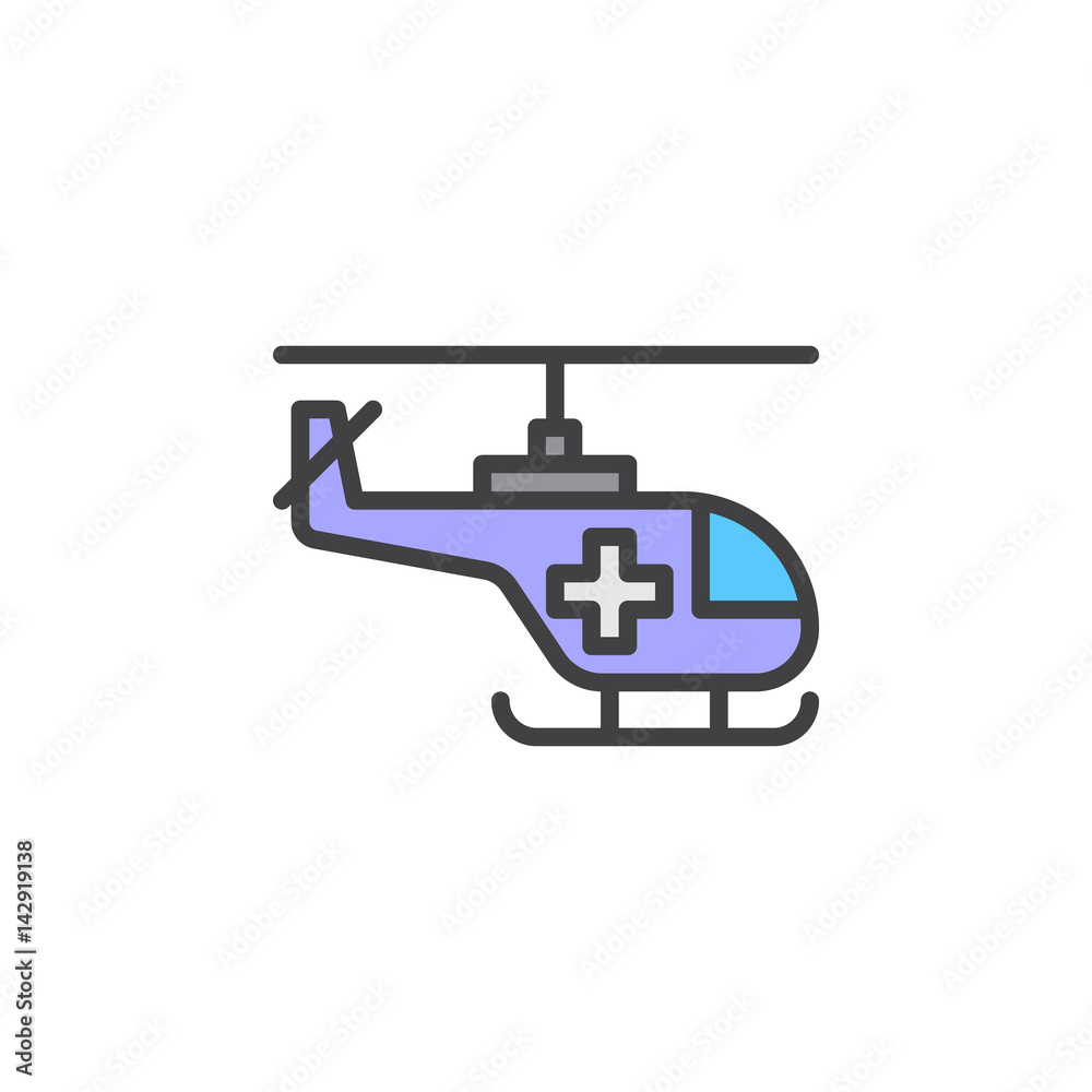 Helicopter with cross filled outline icon, line colorful vector sign, linear style pictogram isolated on white. Air ambulance symbol, logo illustration. Editable stroke. Pixel perfect Helicopter with cross filled outline icon, line colorful vector sign, linear style pictogram isolated on white. Air ambulance symbol, logo illustration. Editable stroke. Pixel perfect