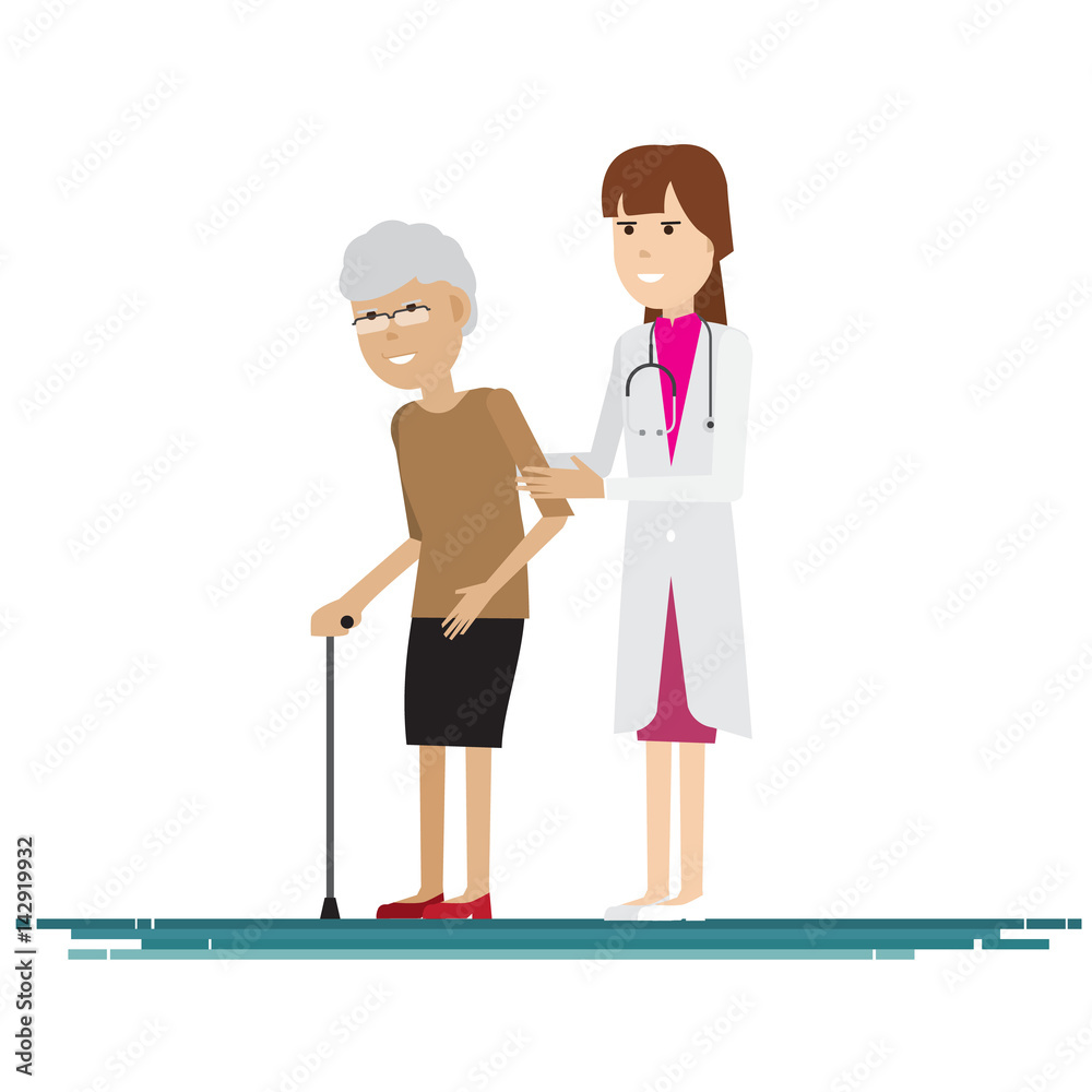Doctor medical with grandmother Vector illustration Doctor medical with grandmother Vector illustration