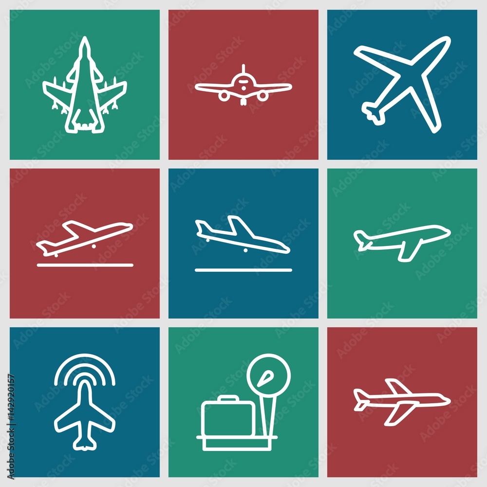 Set of 9 plane outline icons