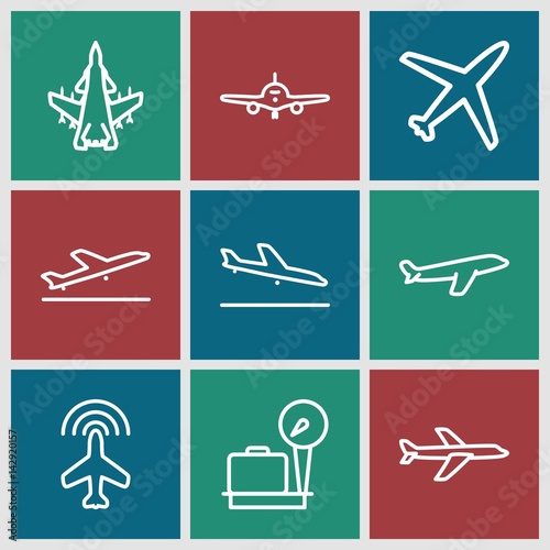 Set of 9 plane outline icons