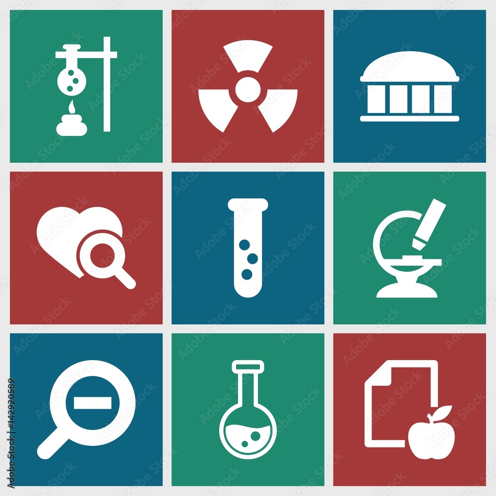 Set of 9 research filled icons Set of 9 research filled icons