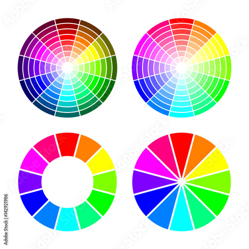 RGB color wheel from 12 color, red green blue, vector set on white background