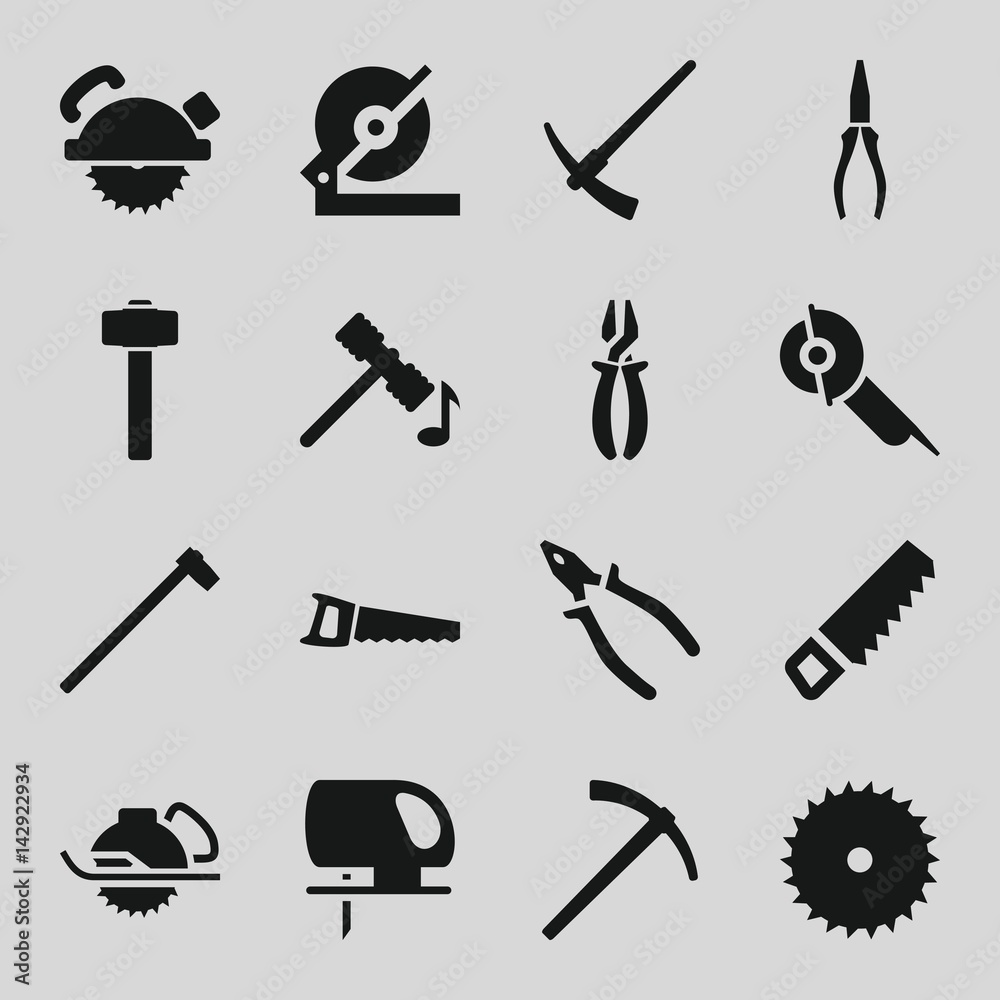 Set of 16 carpentry filled icons Set of 16 carpentry filled icons