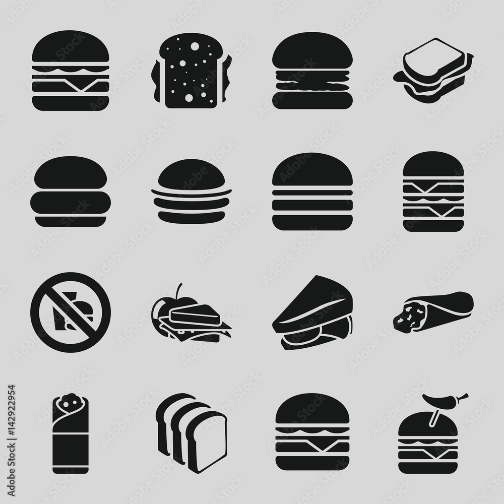 Set of 16 sandwich filled icons