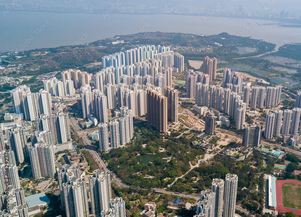 Aerial view of cityscape in Hong Kong