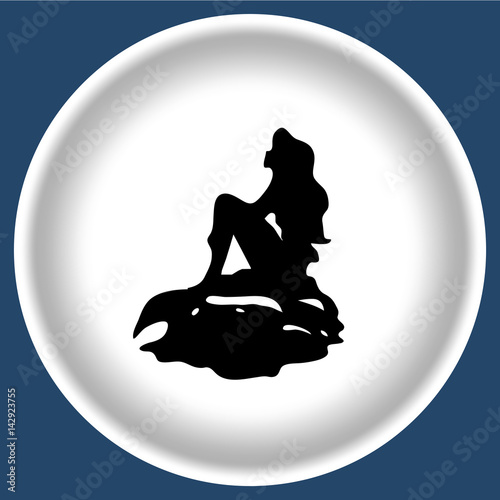 Icon Mermaid silhouette on stone with tail isolated.
