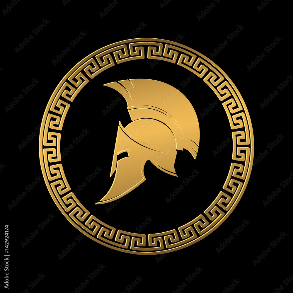 Symbol a Spartan helmet, an ornament in the Greek style gold color