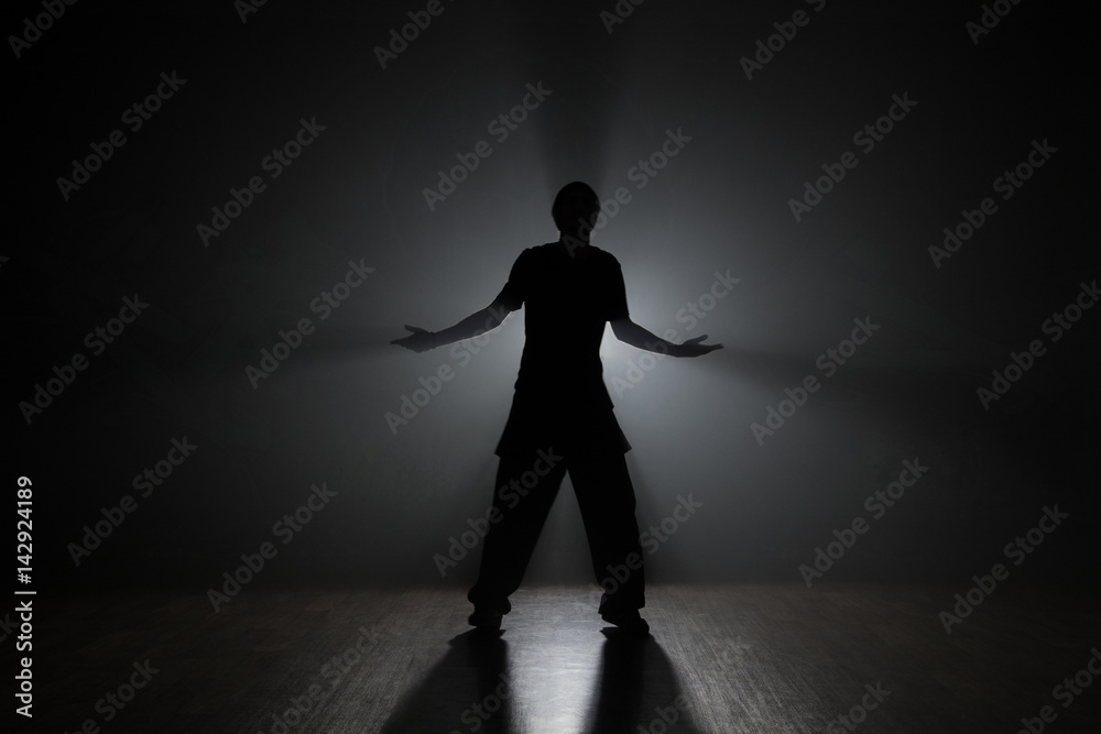 Hip-hop dancer posing backlit.