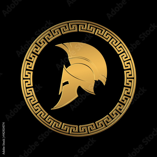 Symbol a Spartan helmet, an ornament in the Greek style gold color.