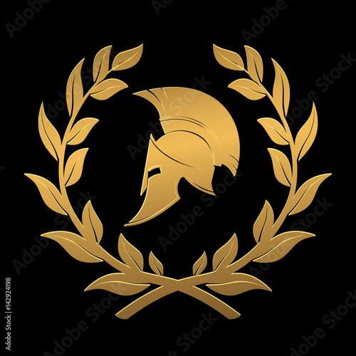Icon the Spartan helmet in a laurel wreath from gold.