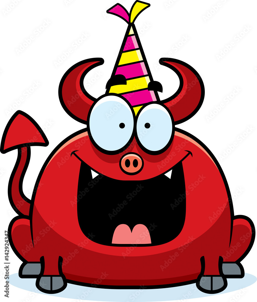 Naklejka premium Cartoon Devil Birthday Party