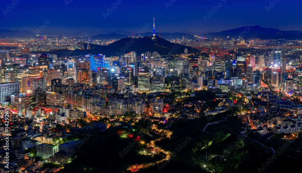 Korea,Seoul city and namsan tower at night
