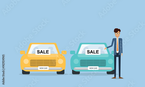 Car salesman and business people with flat cartoon character