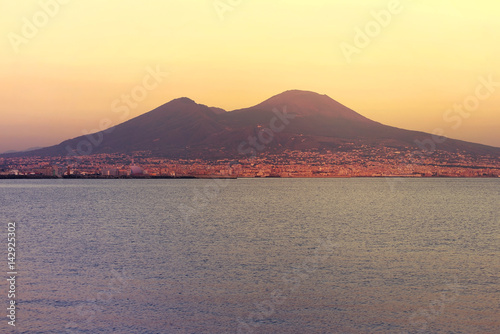 An amazing  evening in Naples, Tyrrhenian Sea and Mount Vesuvius over city photo