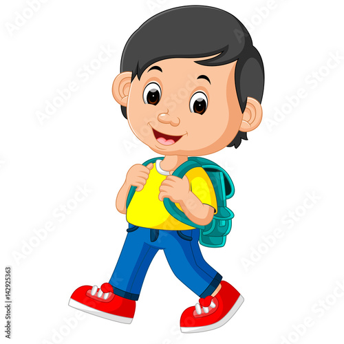 Cute boy with backpack cartoon