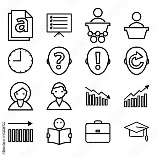 Vector set line icons for business and education isolated on white background