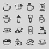Set of 16 coffee outline icons