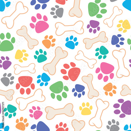 vector seamless dog pattern with bone and dog's footprint symbols