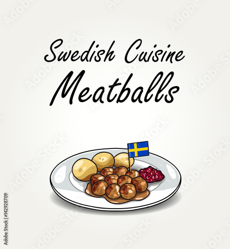 Swedish Cuisine - Vector Meatballs on Plate