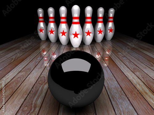 Seven-pin bowling 3D rendering