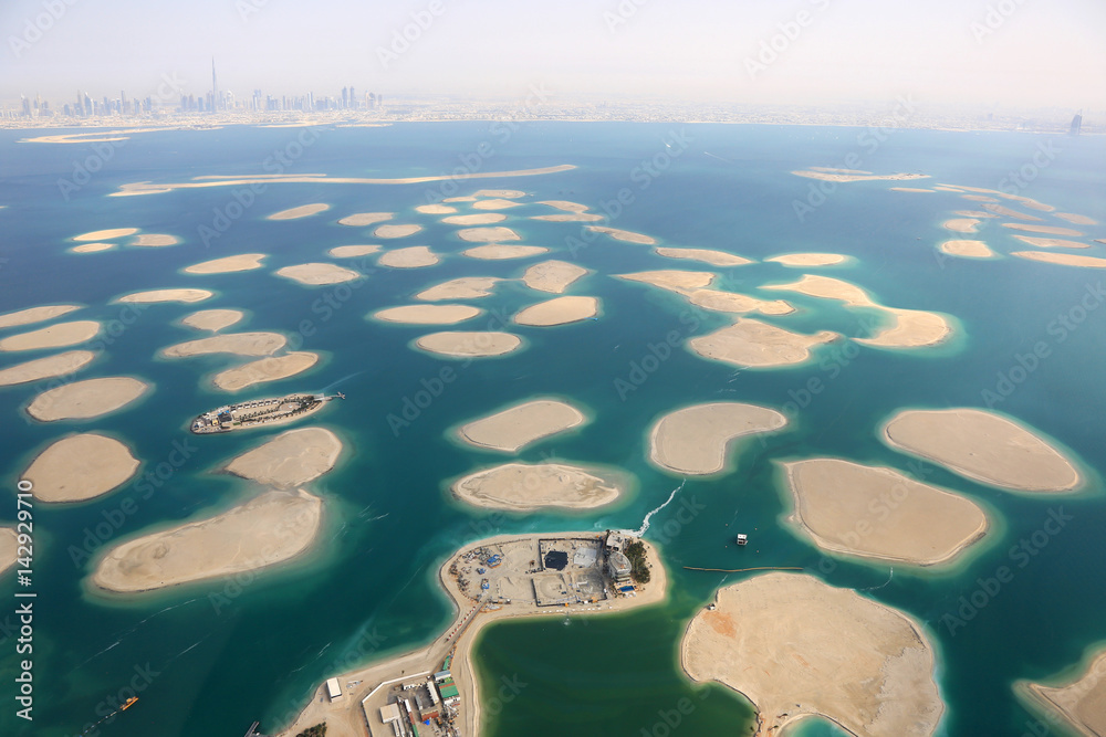 Obraz premium Dubai The World Welt Insel Inseln Panorama Luftaufnahme Luftbild