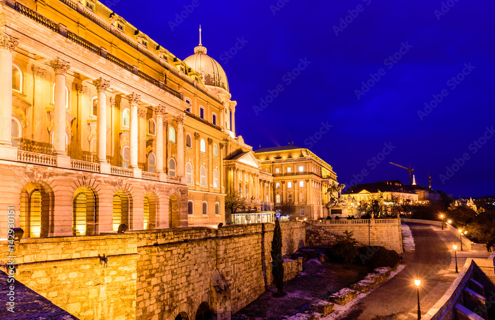 Hungarian landmarks - Royal Palace in Budapest at night, Hungary