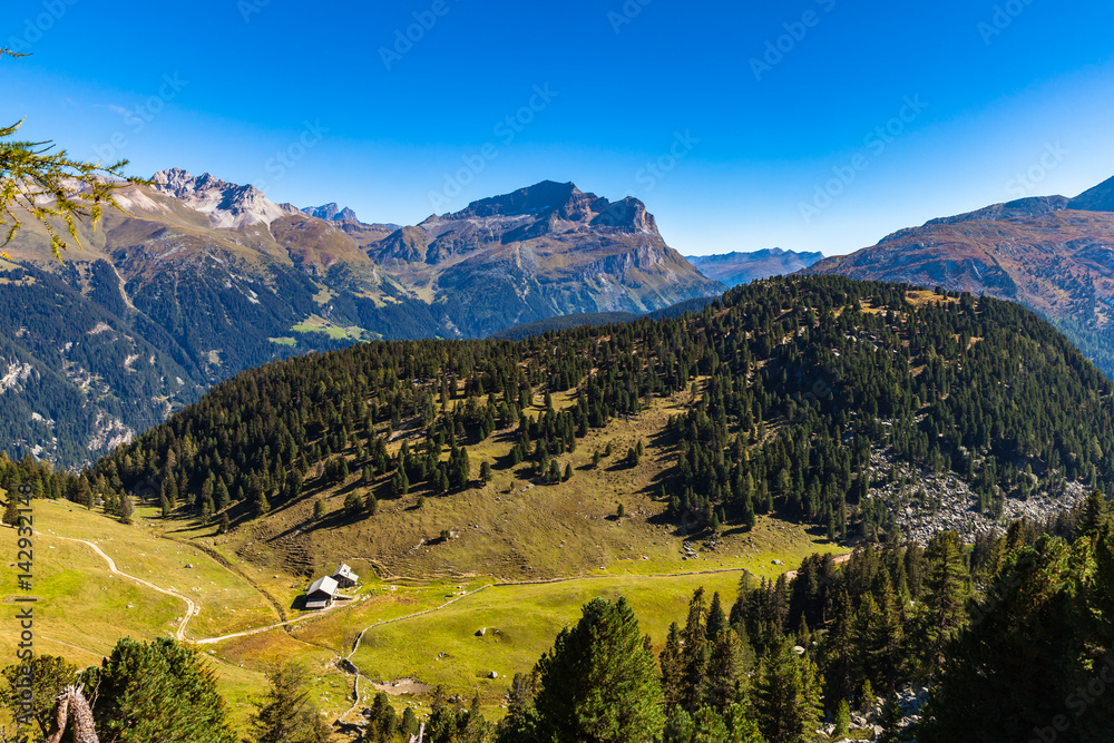 Panorama view of Swiss Alps in Grisons