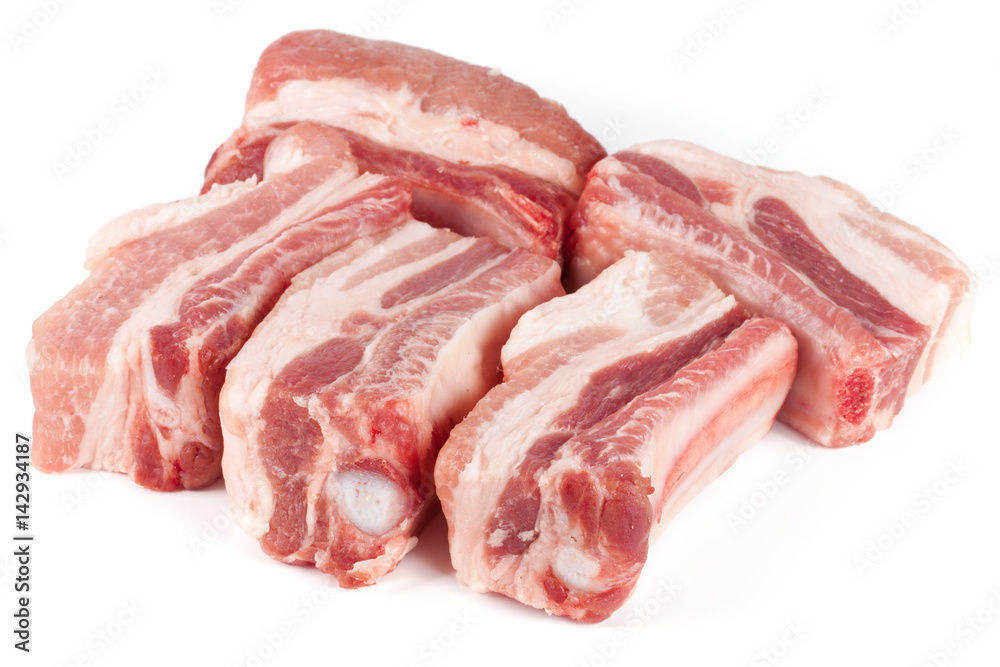 pieces of pork isolated on white background pieces of pork isolated on white background