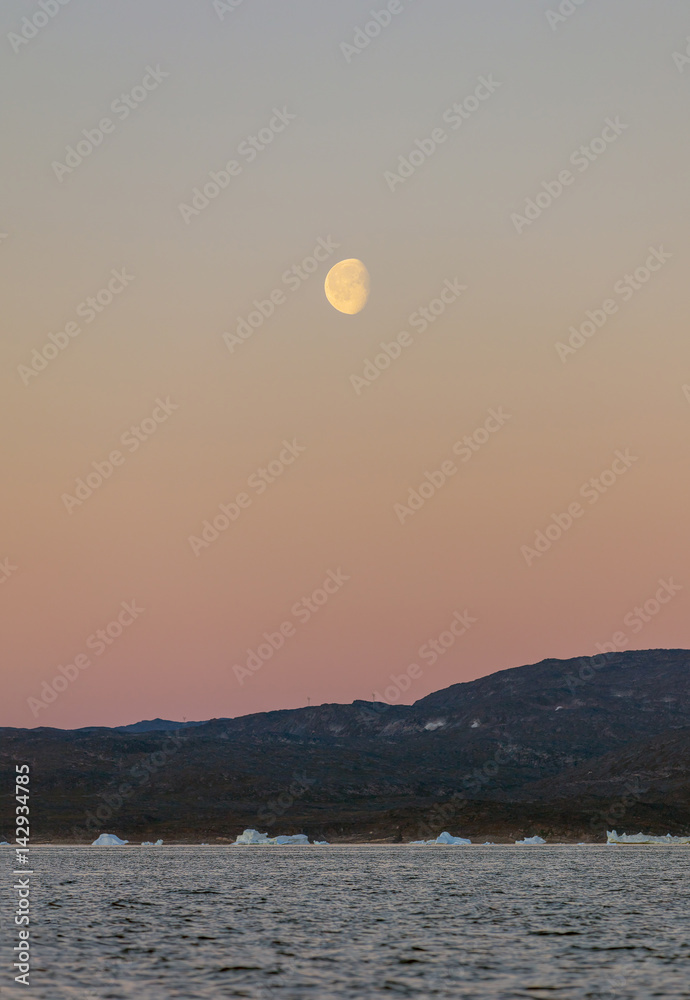 Moon Rising. Disko Bay, Greenland