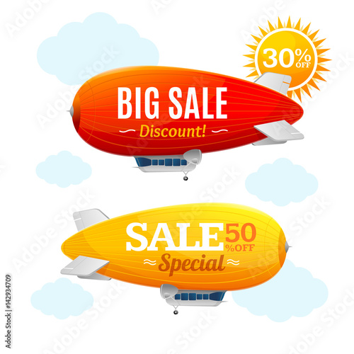 Sale Concept Labels with Airship. Vector