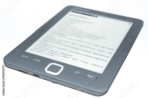 E-book reader on isolated white background close up