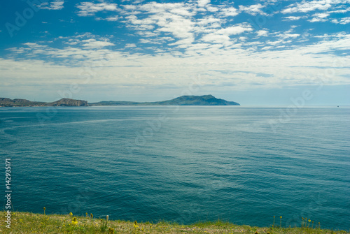 Landscape with view from Noviy Svet resort to Meganom cape on a Black Sea shore, Eastern Crimean peninsula