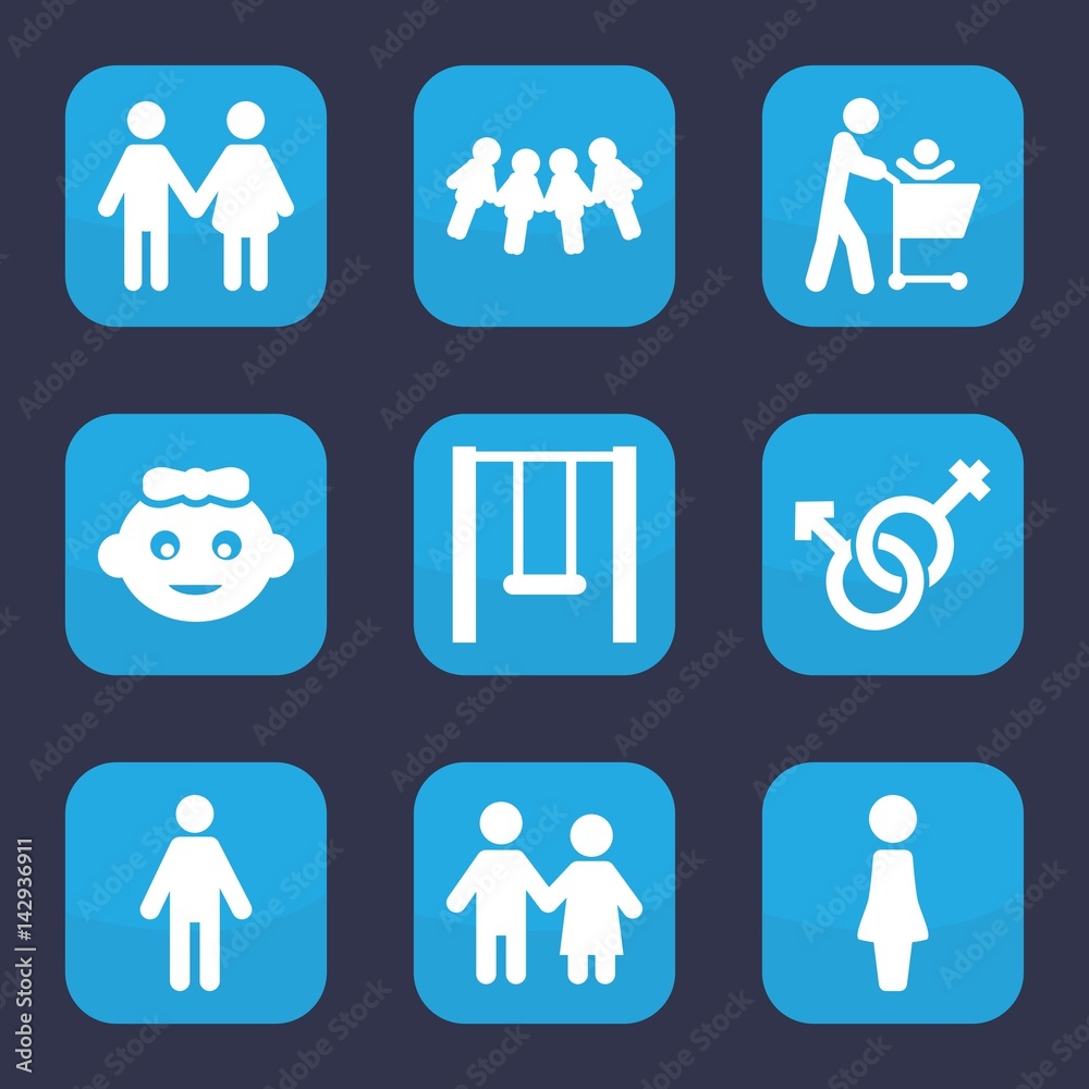 Set of 9 filled boy icons