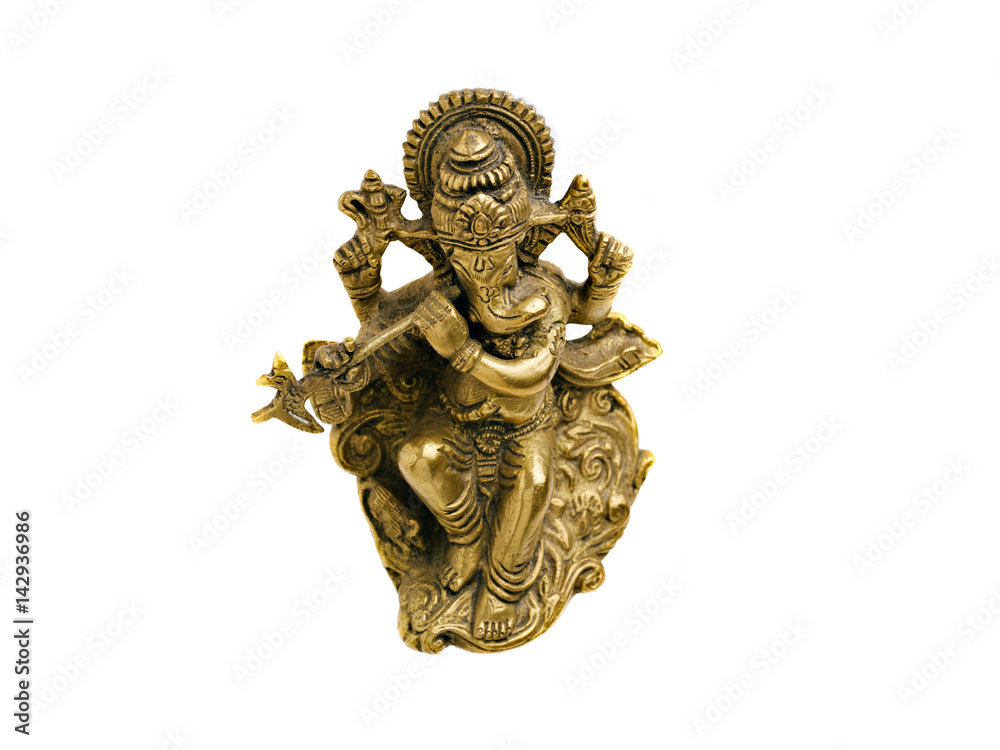 Golden Hindu God Ganesh over a white background