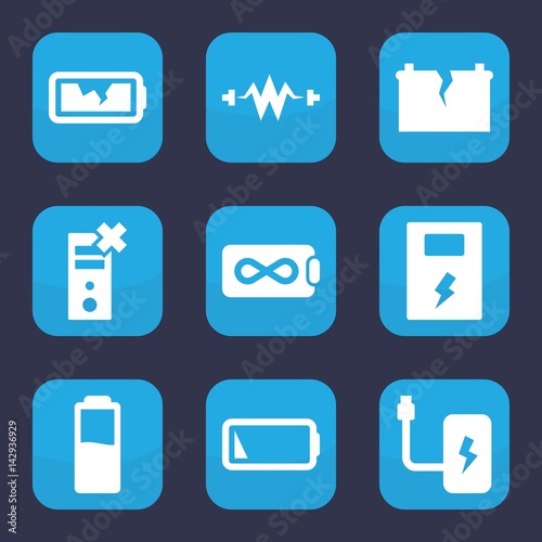 Set of 9 filled battery icons