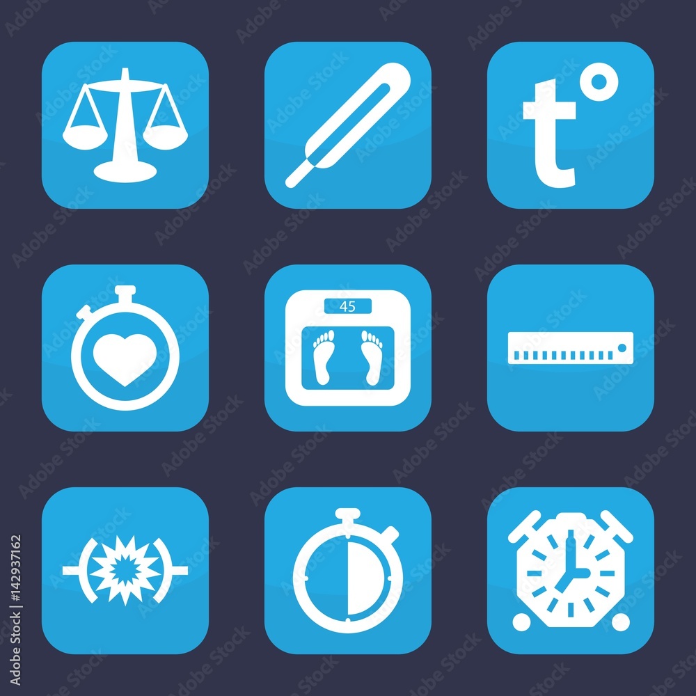 Set of 9 filled measurement icons Set of 9 filled measurement icons