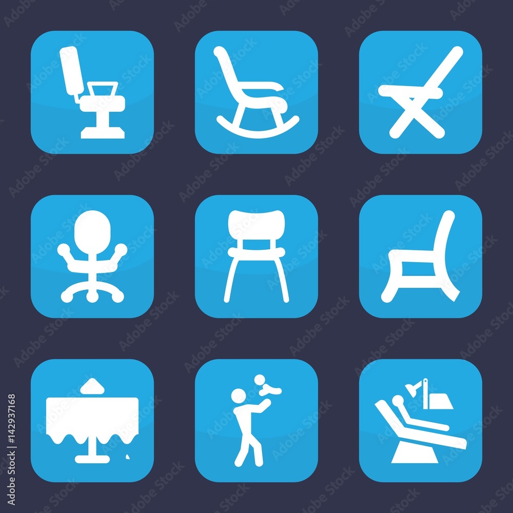 Set of 9 filled chair icons Set of 9 filled chair icons