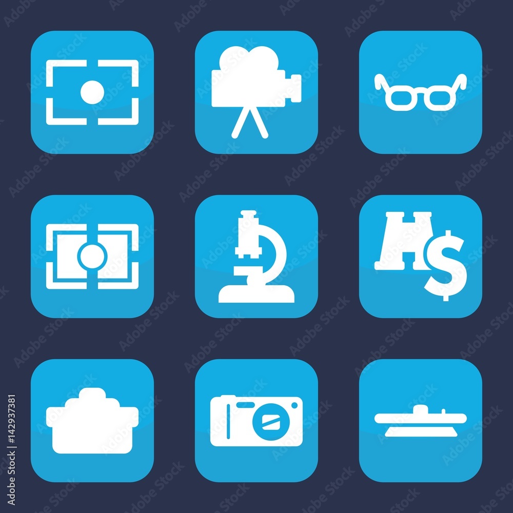 Set of 9 filled lens icons Set of 9 filled lens icons