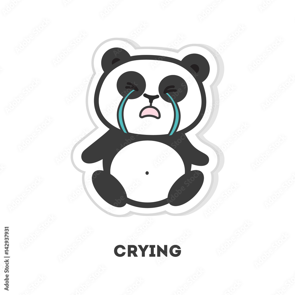 Isolated crying panda sits on white background Isolated crying panda sits on white background