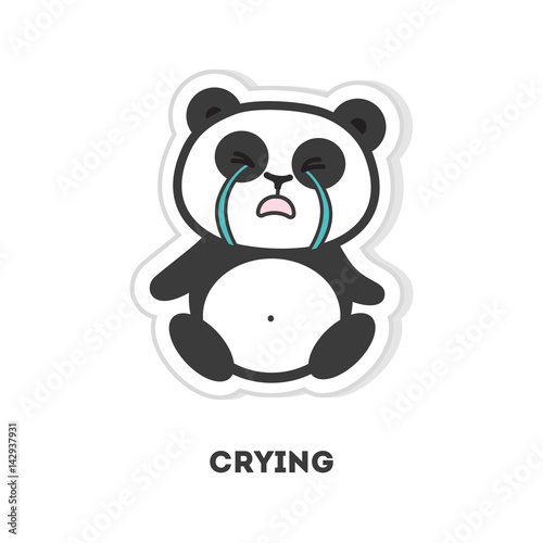 Fototapeta Naklejka Na Ścianę i Meble -  Isolated crying panda sits on white background