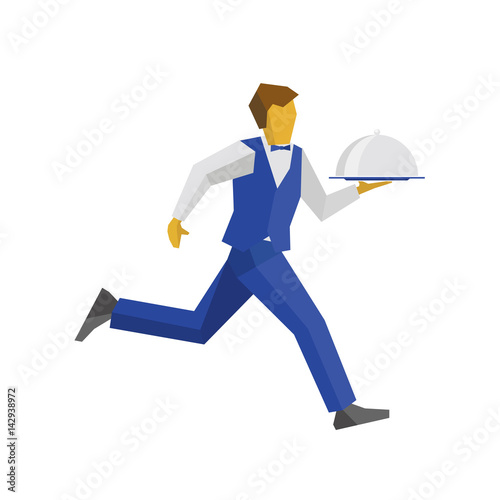 Waiter running with tray