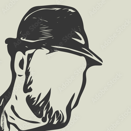 The man in the hat turned his head to the side. Vector isolated silhouette