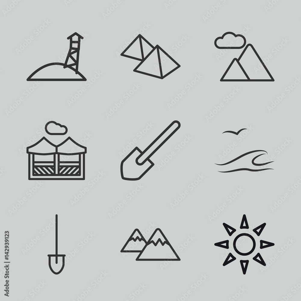 Fototapeta premium Set of 9 landscape outline icons