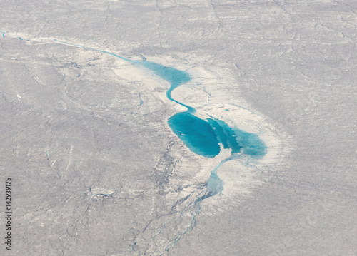 Lake appearing on the ice dome of Iceland in the area between Narsarsuaq and Frederikshab. This is a consequence of the phenomenon of global warming and catastrophic thawing of ice, Greenland