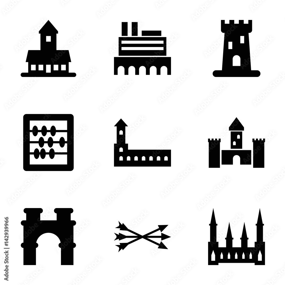Set of 9 ancient filled icons