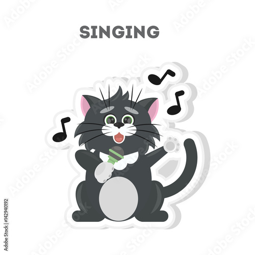 Isolated singing cat sticker on white background. © inspiring.team