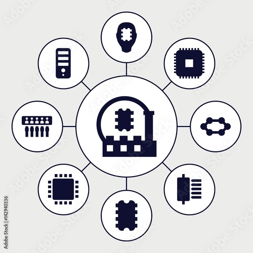 Set of 9 cpu filled icons