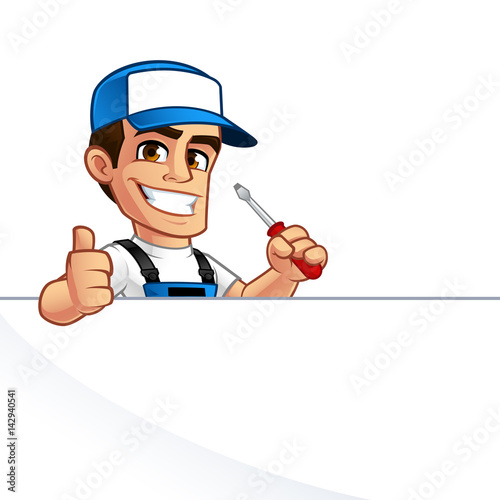 Electrician, he has a screwdriver in his hand