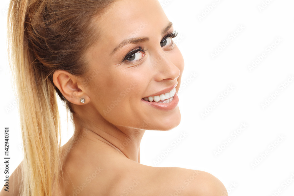 Woman face portrait isolated on white with healthy skin Woman face portrait isolated on white with healthy skin